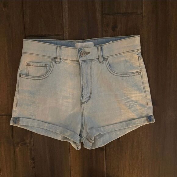 Garage Distressed Light Denim Stretch Retro High Waist Shorts Jr. 5 - Picture 1 of 4